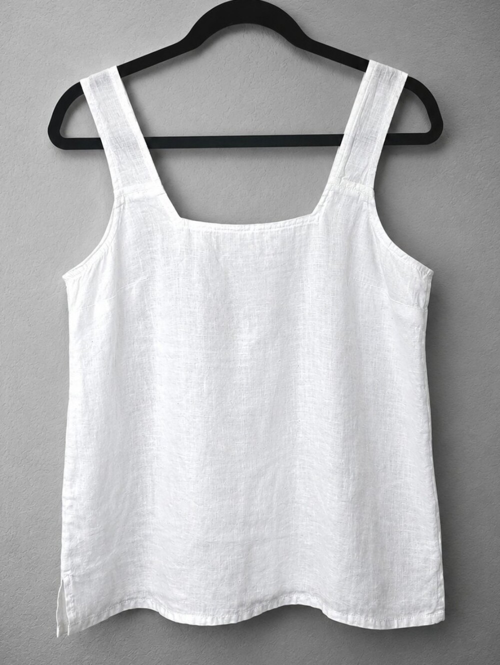 Tahari 100% Hemp White Tank Top Square Neck Minimalist Coastal Summer XS
